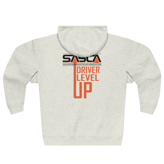 Unisex Premium Full Zip Hoodie - Light - Back Driver Level Up SASCA Logo